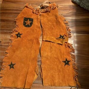Vintage Kids Suede Leather Fringe Cowboy Chaps – Western Rodeo Costume – Small